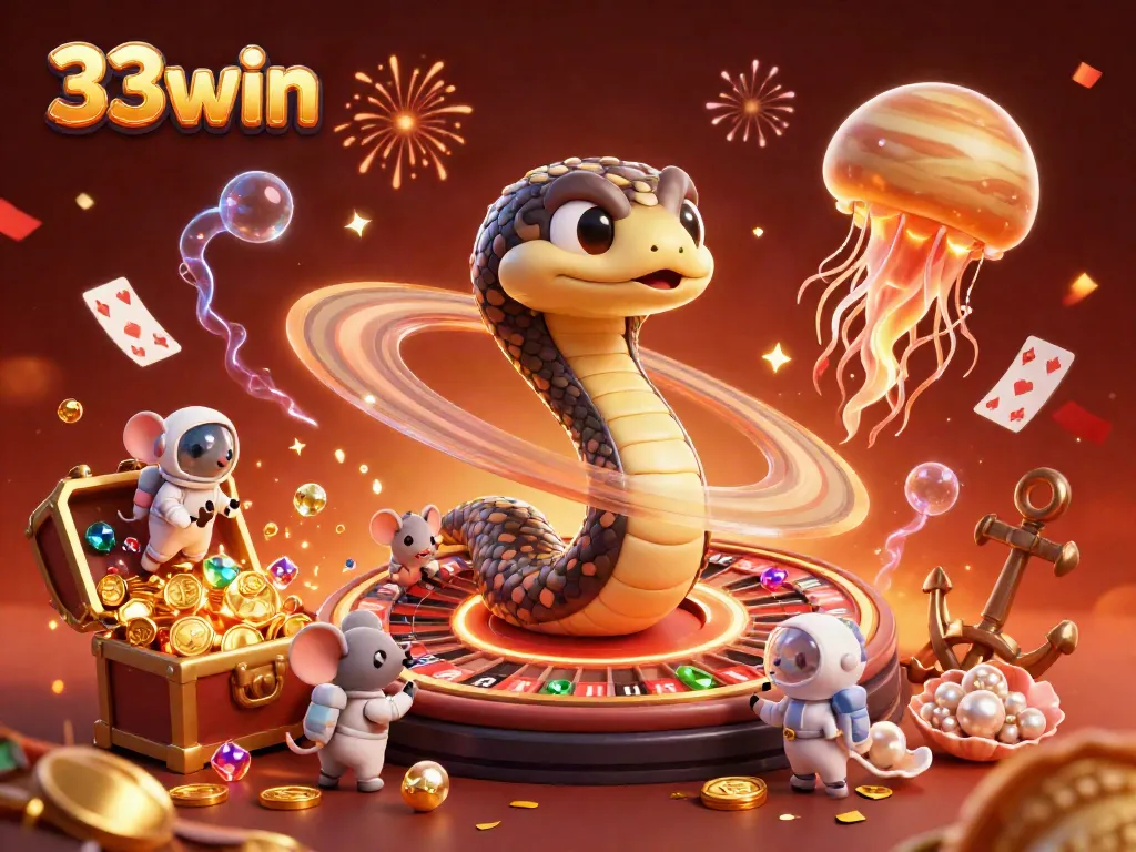 Experience the excitement of 33win with cosmic betting characters and vibrant casino elements.
