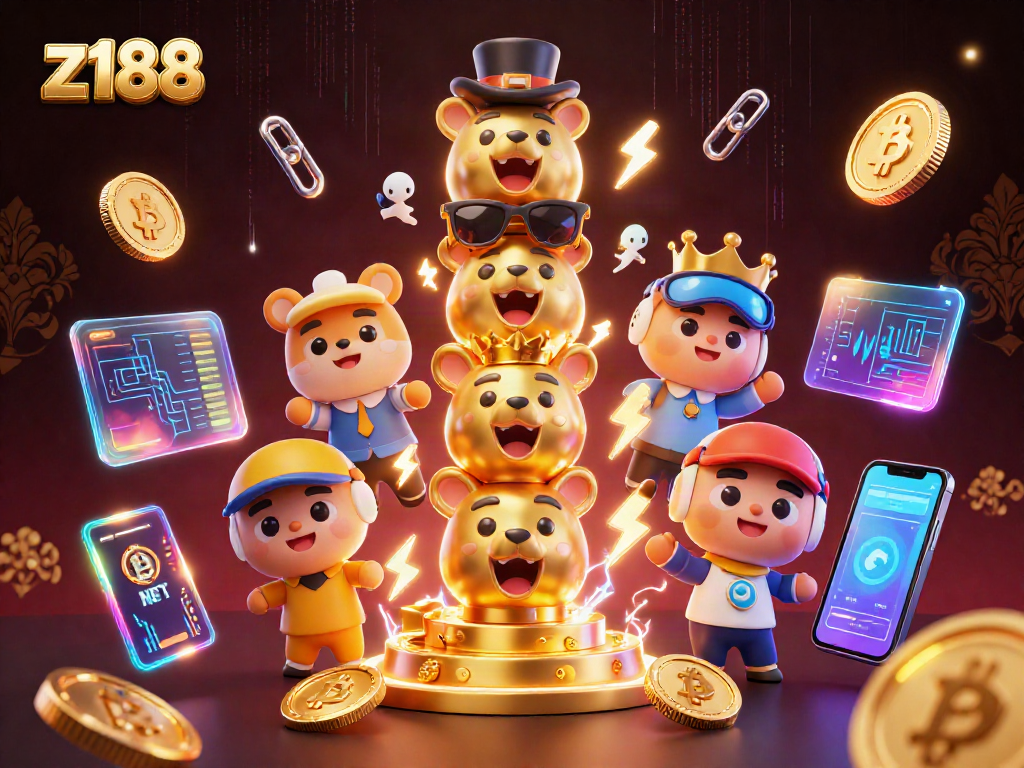 Engage with z188 for thrilling casino adventures featuring a magical totem and vibrant crypto elements.
