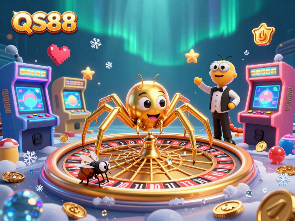 Experience excitement at QS88 with a golden spider betting at the roulette wheel, capturing thrilling casino moments.