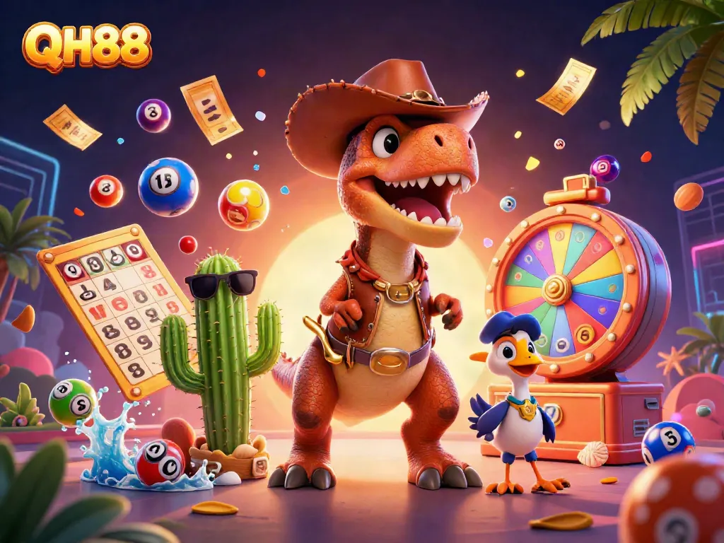Engage with QH88's vibrant gaming experience featuring fun elements and captivating characters.