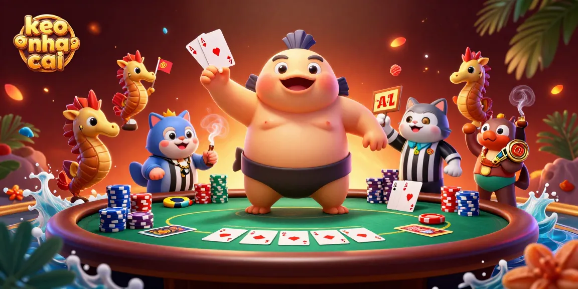 Experience keo nha cai immersive betting with dynamic poker scene featuring fugu and catfish referees.
