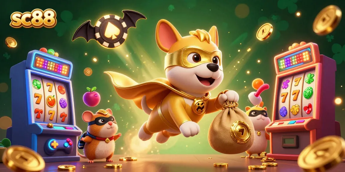 Engage in exciting gameplay at sc88 with a heroic dog and hamster in a vibrant casino adventure.