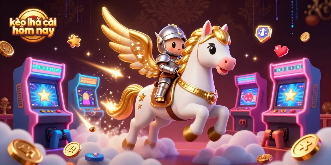 Experience kèo nhà cái hôm nay with a whimsical illustration of a celestial horse and knight amid vibrant gaming elements.