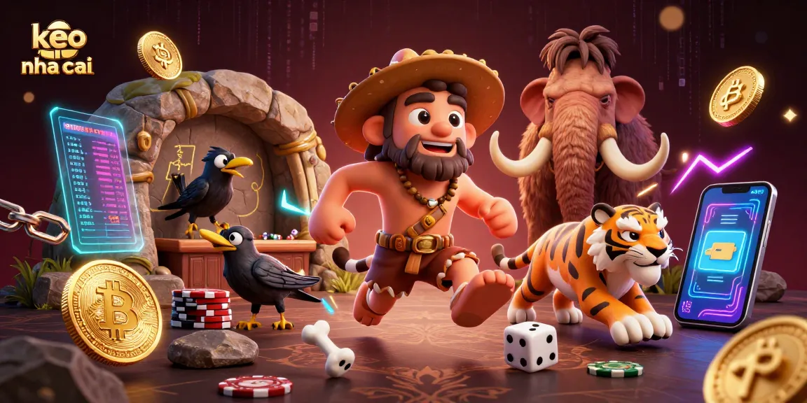Engage in thrilling bets with keo nha cai in a vibrant prehistoric casino scene.