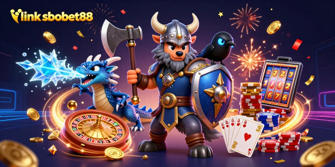 Experience exciting gaming action with link sbobet88 featuring a Viking wolf warrior, dragon, and raven illuminating the chance to win.